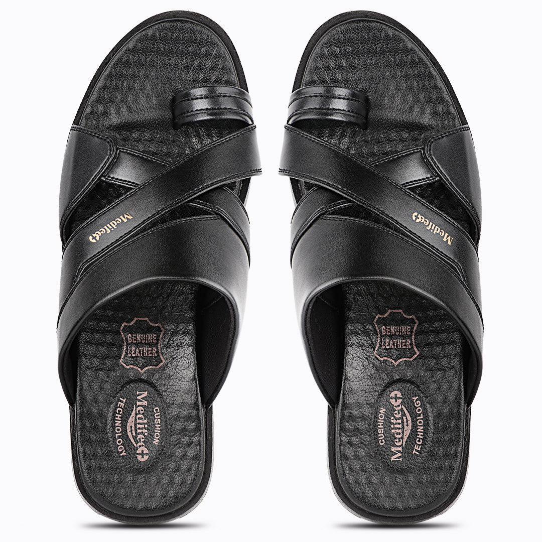 Super Comfortable Men’s Leather Slippers with Toe Ring